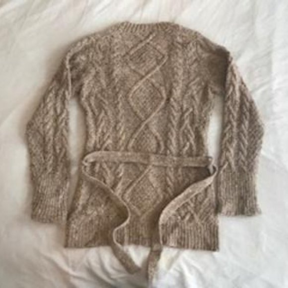 EUC J. Crew Tan Marl Button-up V-neck Cardigan Sweater with Belt Size M - Picture 3 of 3